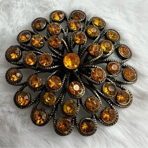 Vintage Sunburst Yellow/Orange Coloured Rhinestone Brooch